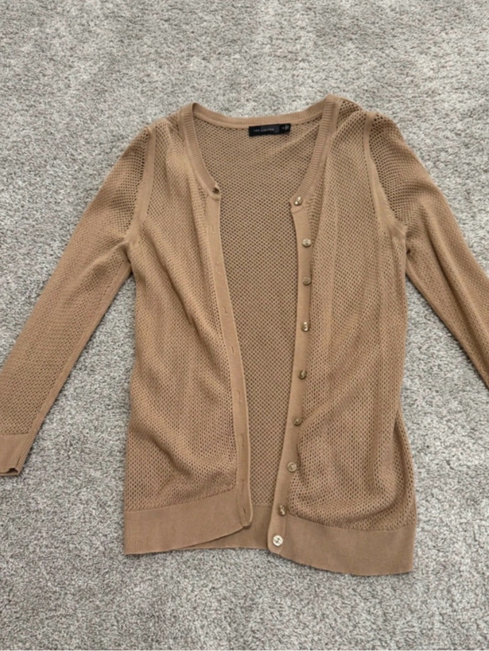 The Limited Tan Open-Weave Button Front Cardigan